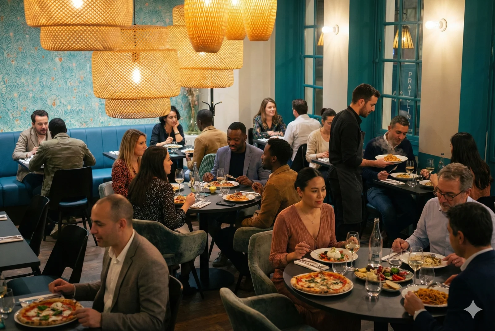 Chic interior decoration of the restaurant dining room